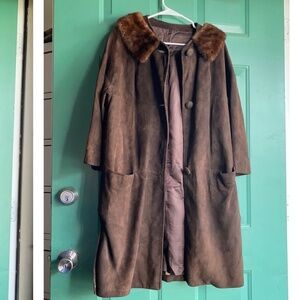 Unbranded ladies size 12 suede and fox fur trimmed coat